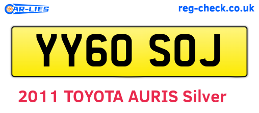 YY60SOJ are the vehicle registration plates.