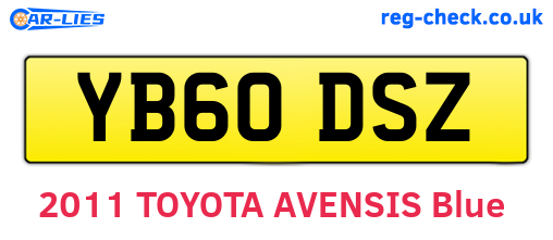 YB60DSZ are the vehicle registration plates.