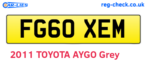 FG60XEM are the vehicle registration plates.