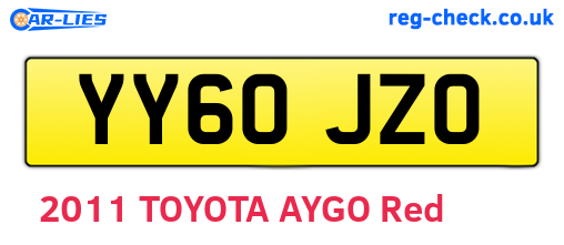 YY60JZO are the vehicle registration plates.