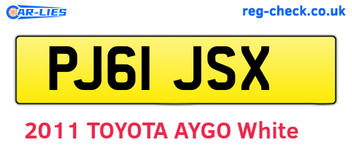PJ61JSX are the vehicle registration plates.