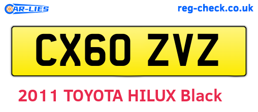 CX60ZVZ are the vehicle registration plates.