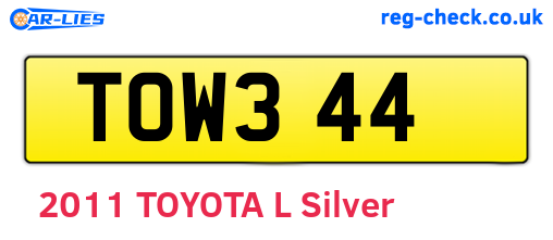 TOW344 are the vehicle registration plates.