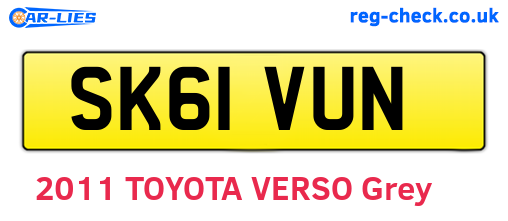 SK61VUN are the vehicle registration plates.