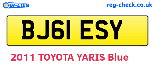 BJ61ESY are the vehicle registration plates.