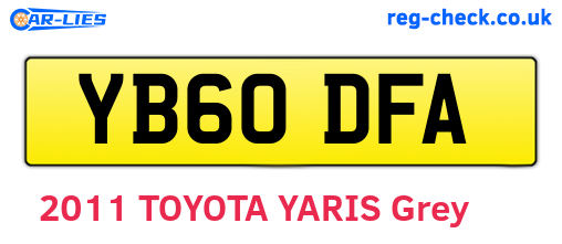 YB60DFA are the vehicle registration plates.