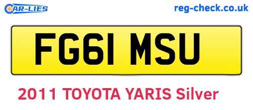 FG61MSU are the vehicle registration plates.
