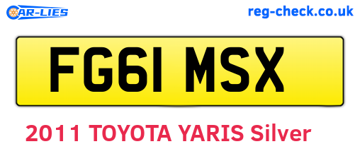 FG61MSX are the vehicle registration plates.
