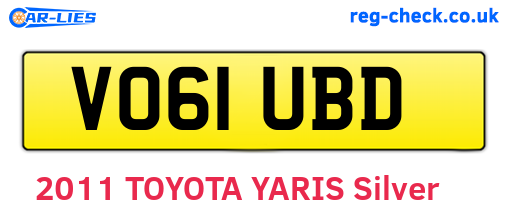 VO61UBD are the vehicle registration plates.