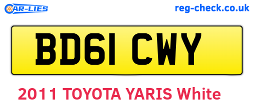 BD61CWY are the vehicle registration plates.