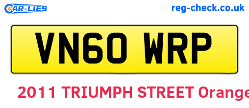 VN60WRP are the vehicle registration plates.