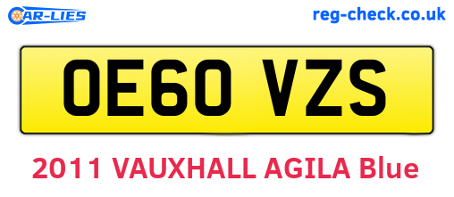 OE60VZS are the vehicle registration plates.