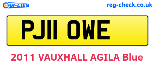 PJ11OWE are the vehicle registration plates.