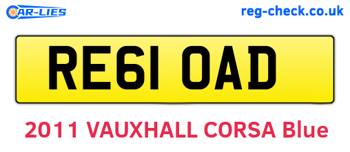 RE61OAD are the vehicle registration plates.