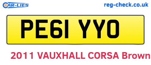 PE61YYO are the vehicle registration plates.