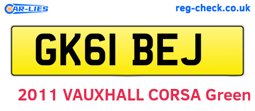 GK61BEJ are the vehicle registration plates.
