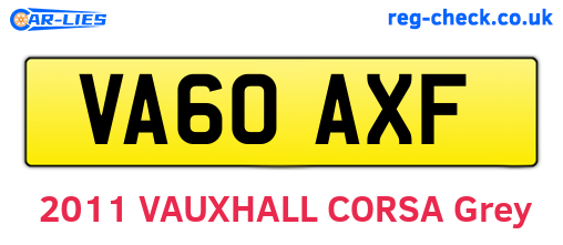 VA60AXF are the vehicle registration plates.
