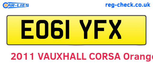 EO61YFX are the vehicle registration plates.