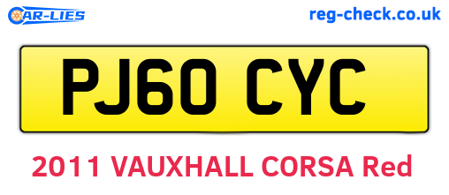 PJ60CYC are the vehicle registration plates.