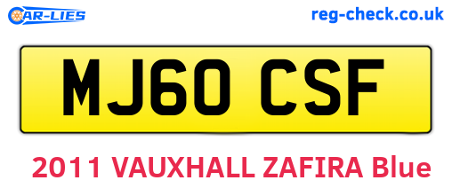 MJ60CSF are the vehicle registration plates.