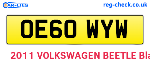 OE60WYW are the vehicle registration plates.