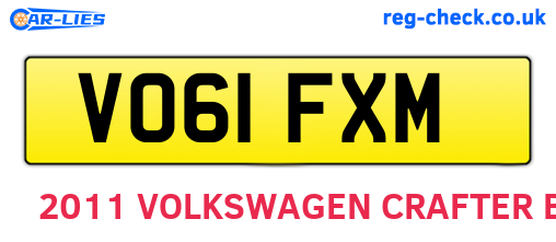 VO61FXM are the vehicle registration plates.