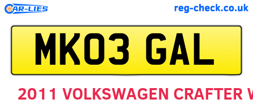MK03GAL are the vehicle registration plates.