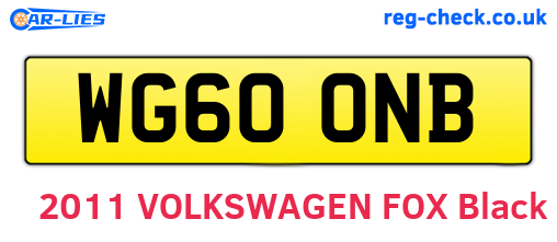 WG60ONB are the vehicle registration plates.