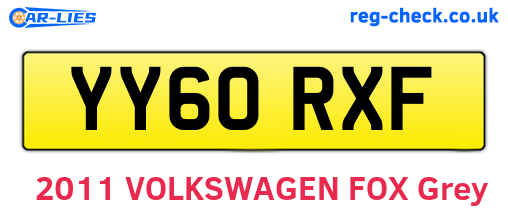 YY60RXF are the vehicle registration plates.