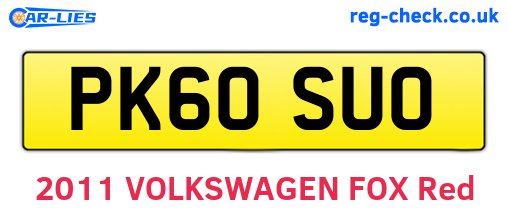 PK60SUO are the vehicle registration plates.