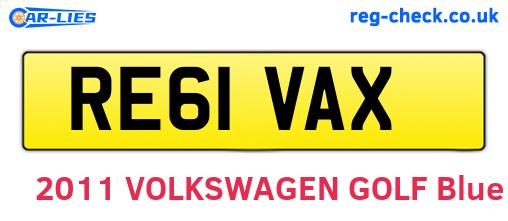 RE61VAX are the vehicle registration plates.