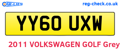 YY60UXW are the vehicle registration plates.