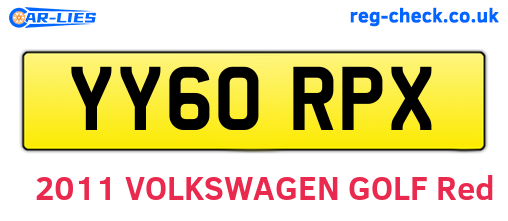YY60RPX are the vehicle registration plates.