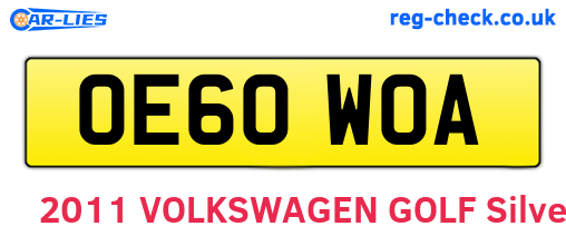 OE60WOA are the vehicle registration plates.