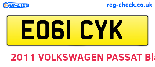 EO61CYK are the vehicle registration plates.