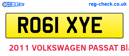 RO61XYE are the vehicle registration plates.