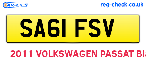 SA61FSV are the vehicle registration plates.