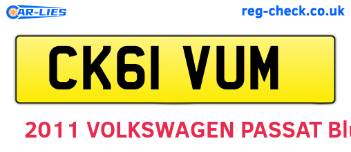 CK61VUM are the vehicle registration plates.