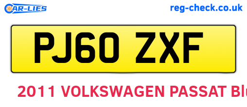 PJ60ZXF are the vehicle registration plates.