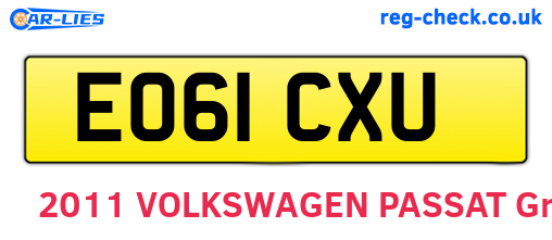 EO61CXU are the vehicle registration plates.