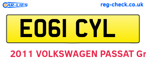 EO61CYL are the vehicle registration plates.