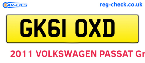 GK61OXD are the vehicle registration plates.