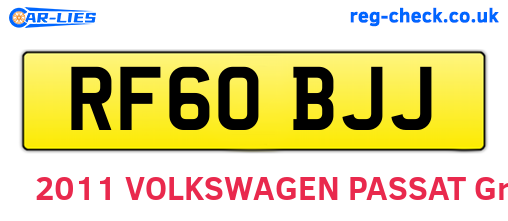 RF60BJJ are the vehicle registration plates.