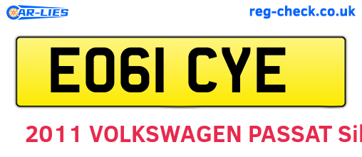EO61CYE are the vehicle registration plates.