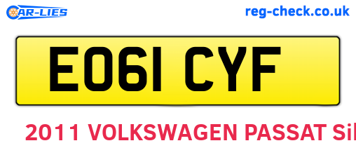EO61CYF are the vehicle registration plates.