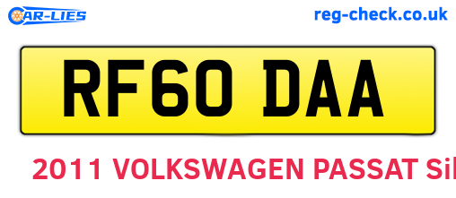 RF60DAA are the vehicle registration plates.