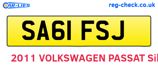 SA61FSJ are the vehicle registration plates.