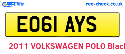 EO61AYS are the vehicle registration plates.