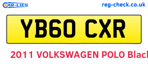 YB60CXR are the vehicle registration plates.