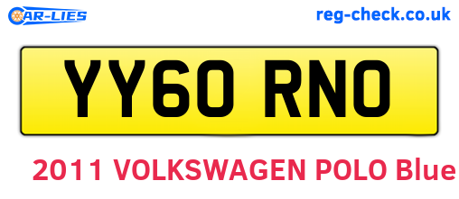 YY60RNO are the vehicle registration plates.